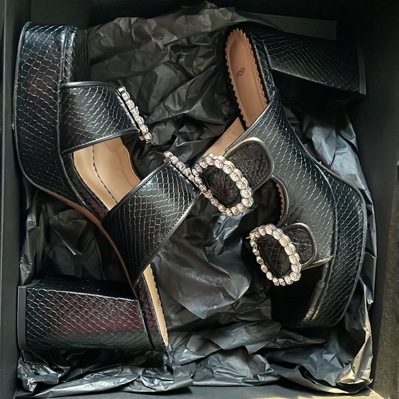 Maje Crystal Buckle Black Platform Heels size 37 - Picture 7 of 9